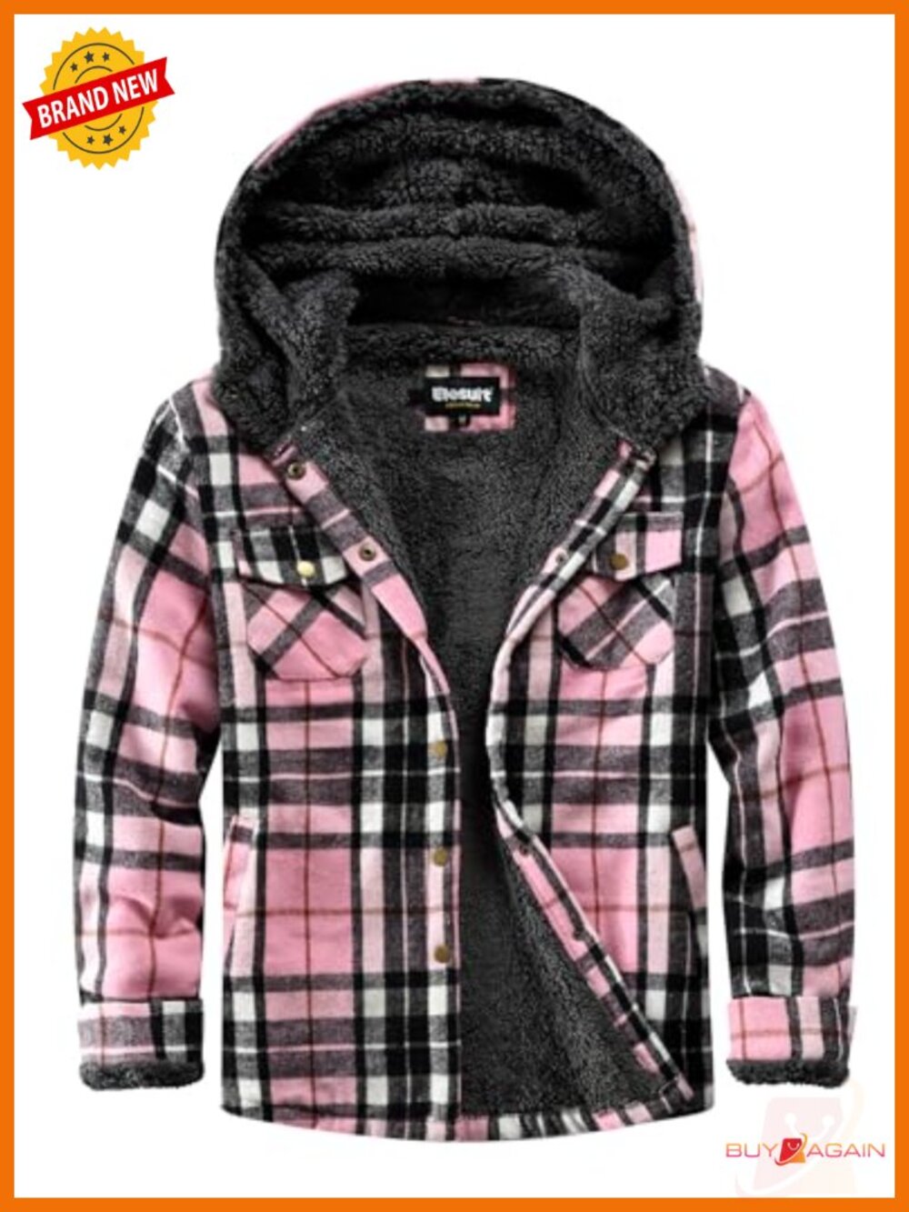 Elesuit Women Fleece Flannel Jacket Plaid Sherpa Button Down Hooded